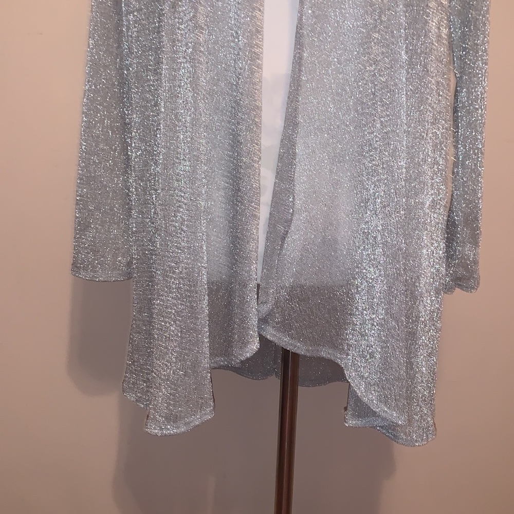ONYX Nite Silver Shimmer Long Sleeve Long Drape Frond Cardigan - Picture 6 of 9